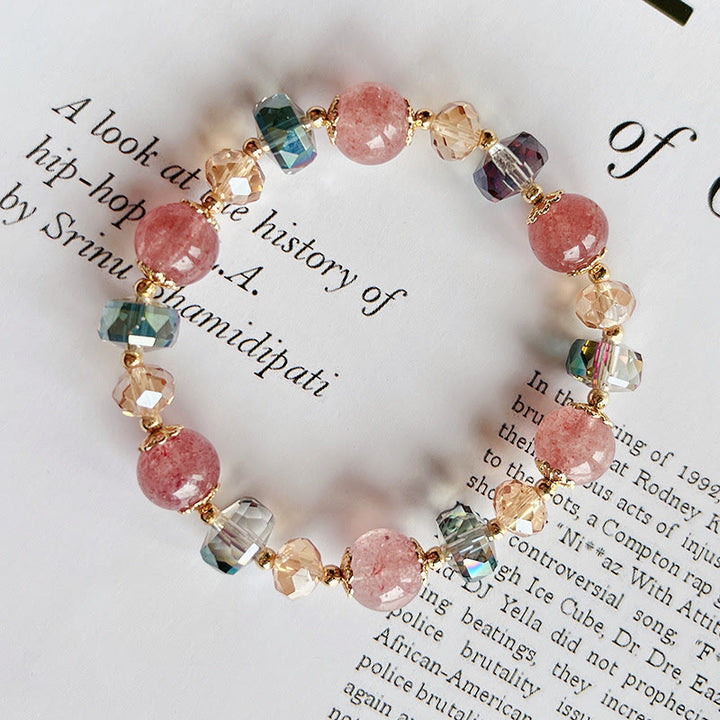 Pulsera positiva de cristal colorido de cuarzo fresa natural con Buddha Stones
