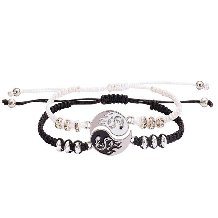 Buddha Stones 2 piezas Pulsera de pareja de dragón Yin Yang