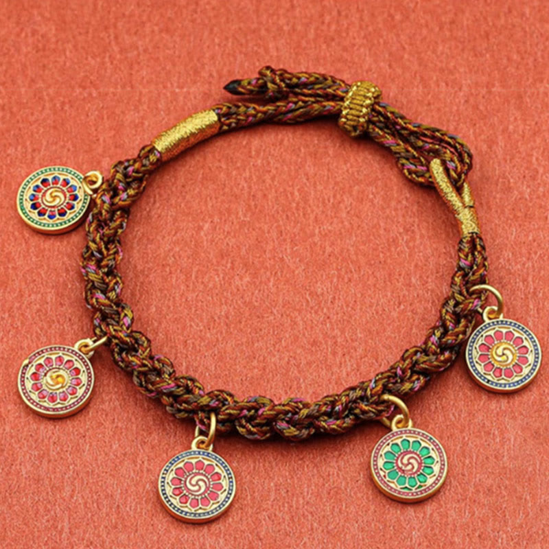 Pulsera de cuerda trenzada de la suerte Thangka de los cinco dioses tibetanos de la riqueza