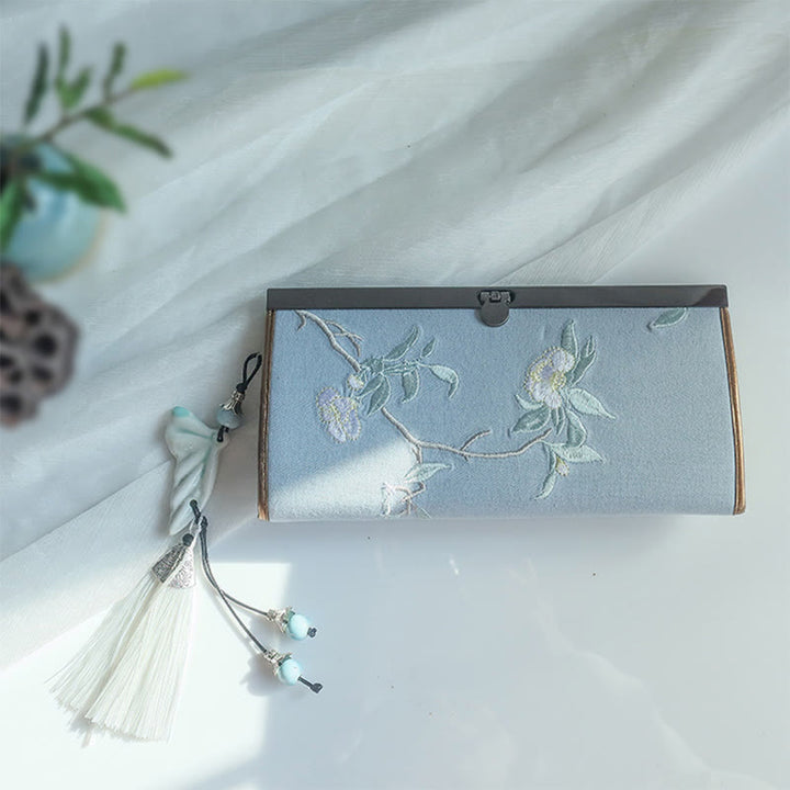 Monedero de compras con bordado de doble cara de bambú, flor de Buddha Stones , ciruela, flor de melocotón, tarjetero para efectivo de gran capacidad - image 12