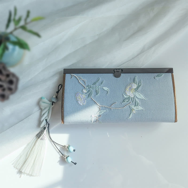 Monedero de compras con bordado de doble cara de bambú, flor de Buddha Stones , ciruela, flor de melocotón, tarjetero para efectivo de gran capacidad - image 12