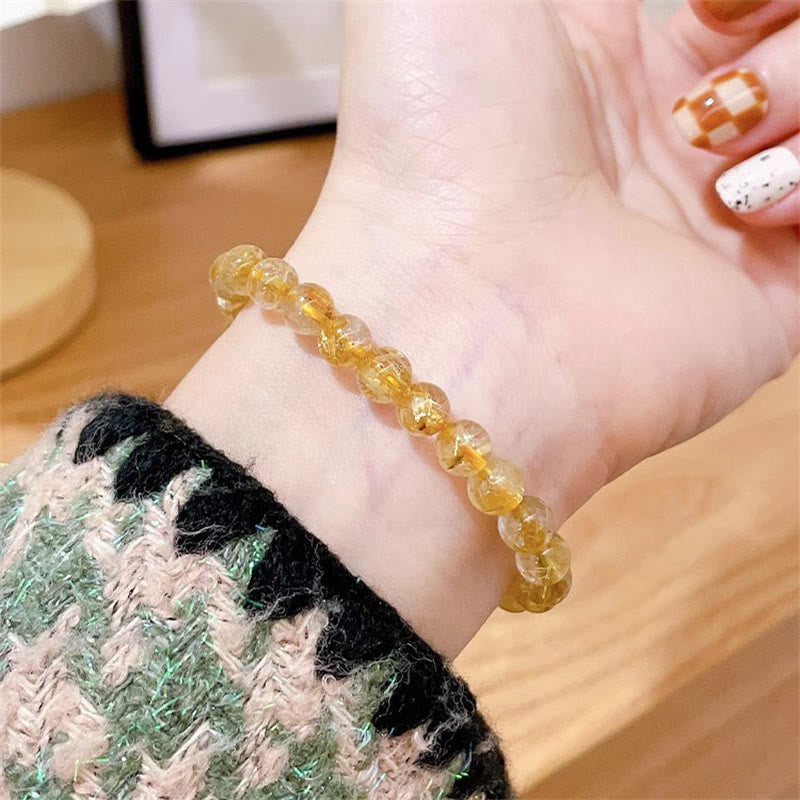 Pulsera de riqueza de cianita con Buddha Stones, oro natural, Cuarzo rutilado, piedra solar