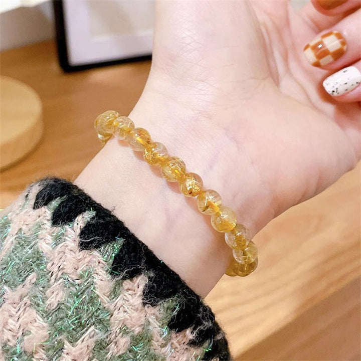 Pulsera de riqueza de cianita con Buddha Stones, oro natural, Cuarzo rutilado, piedra solar