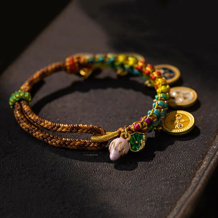 Pulsera trenzada de la suerte con cinco dioses de la riqueza, cuerda colorida tibetana con Buddha Stones