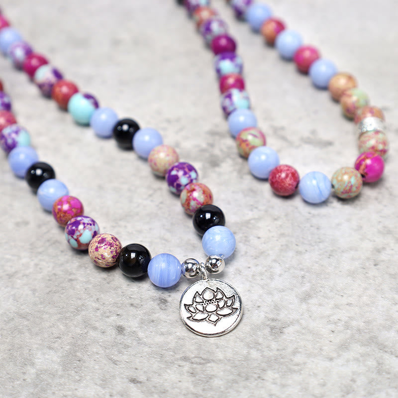 Buddha Stones Natural Púrpura Miano Piedra Real Lotus Mala