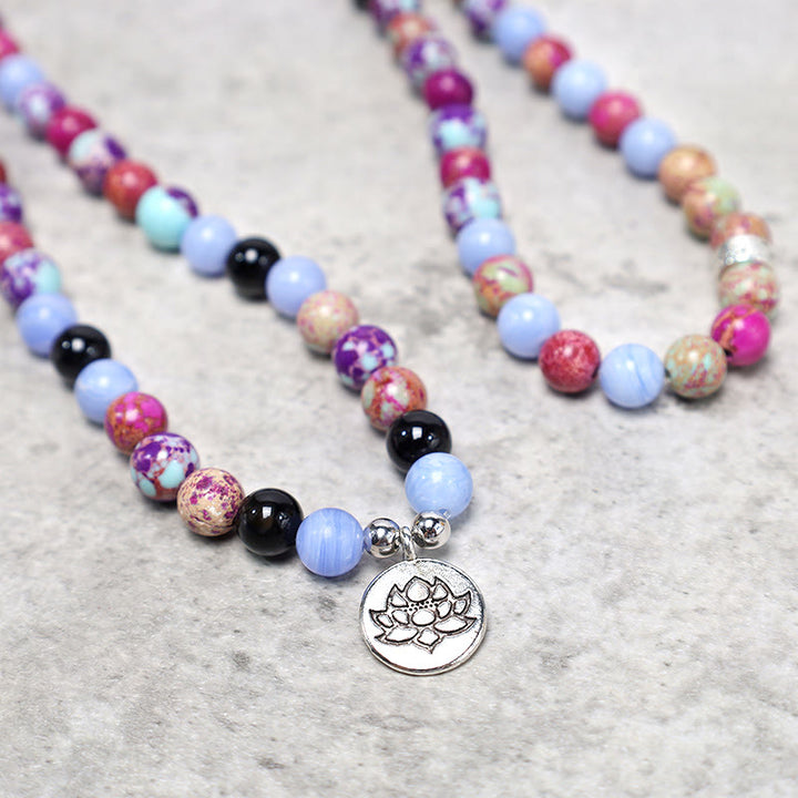 Buddha Stones Natural Púrpura Miano Piedra Real Lotus Mala