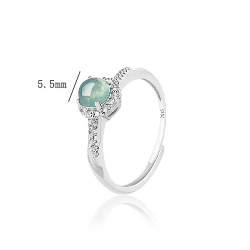 Anillo ajustable de plata de ley 925 con Buddha Stones , redondo, jade, suerte, prosperidad