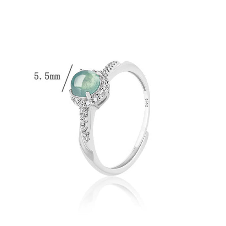 Anillo ajustable de plata de ley 925 con Buddha Stones , redondo, jade, suerte, prosperidad