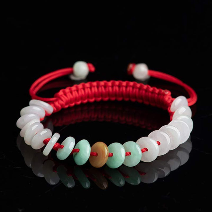 Pulsera de tejido de hilo rojo de la suerte de jade redondo con Buddha Stones