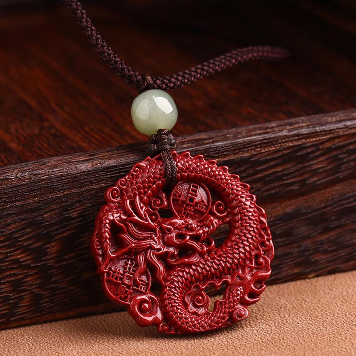 Buddha Stones Año del Dragón Natural cinabrio Hetian Jade cuenta moneda de cobre atraer riqueza collar colgante