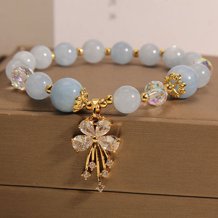Pulsera con dije de mariposa y circonita curativa con cristal rosa aguamarina y Buddha Stones