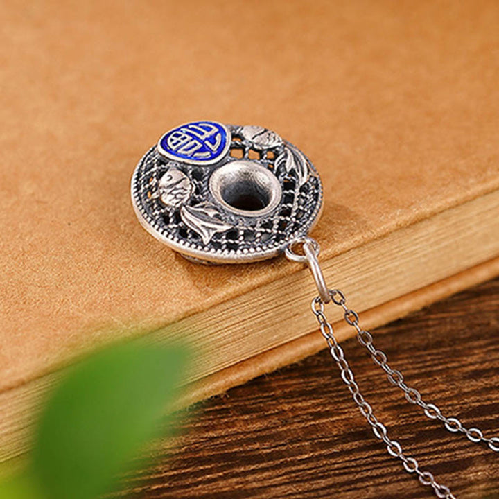 Collar con colgante de plata de ley 999 con Buddha Stones , diseño de pez Koi Fu con hebilla de loto y paz