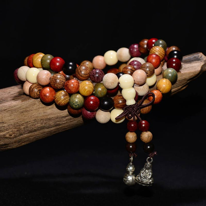 Pulsera de meditación de bendición Mala de madera de wengué con 108 Buddha Stones