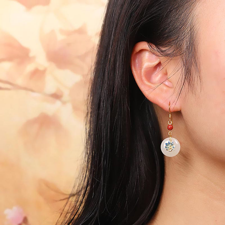 Juego de pendientes, anillo y colgante de plata de ley 925 con Buddha Stones, Jade blanco Natural Hetian, pavo real, bendición