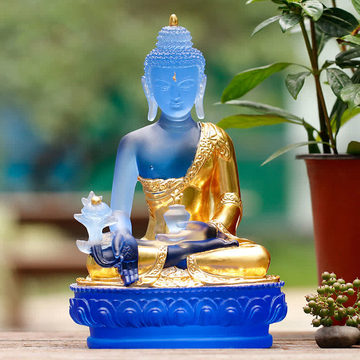 Buda medicinal hecho a mano Liuli Crystal Art Piece estatua de compasión decoración de oferta en casa y oficina
