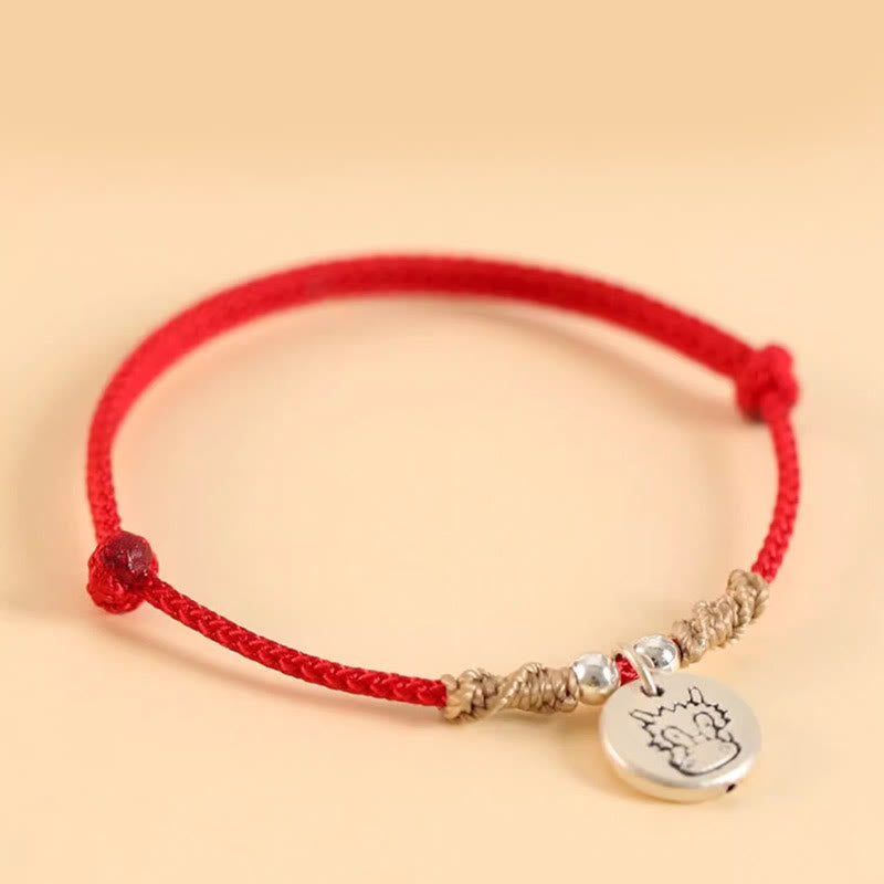 Pulsera trenzada de la suerte del zodíaco chino, hecha a mano, de plata de ley 999 con Buddha Stones, año del dragón