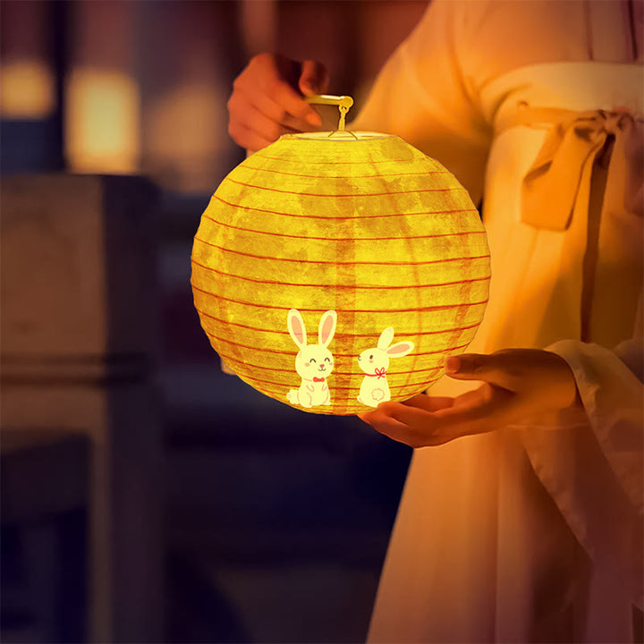 Lámpara de farol de papel de conejo DIY con Buddha Stones, decoración de farol para Festival del Medio Otoño