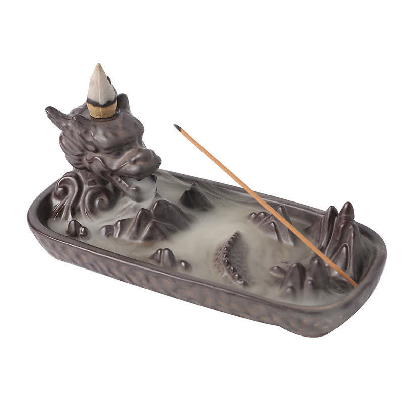 Quemador de incienso de cerámica con diseño de montaña de dragón, Buddha Stones , decoración
