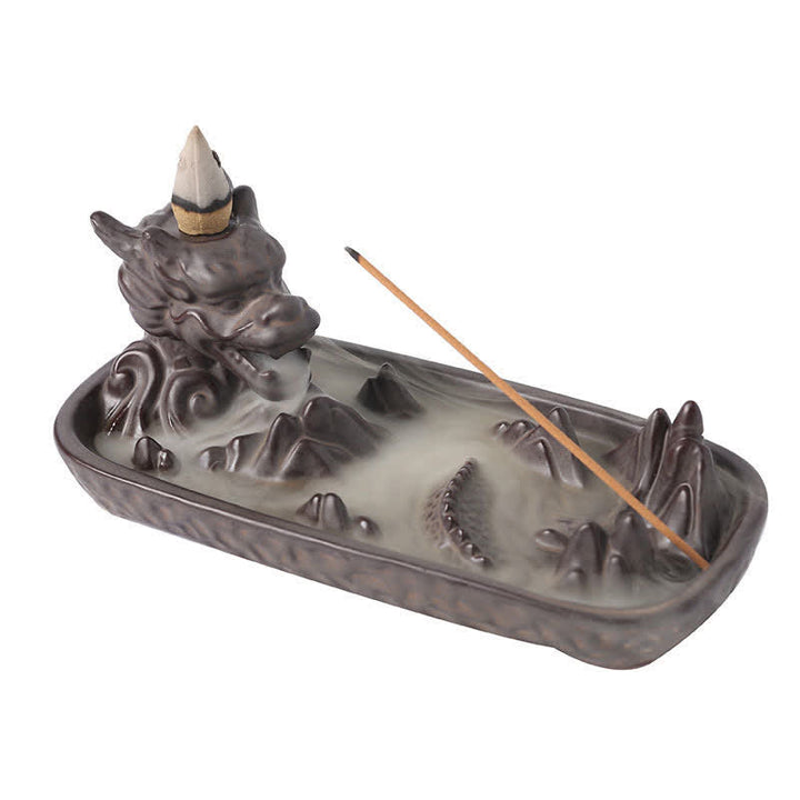 Quemador de incienso de cerámica con diseño de montaña de dragón, Buddha Stones , decoración