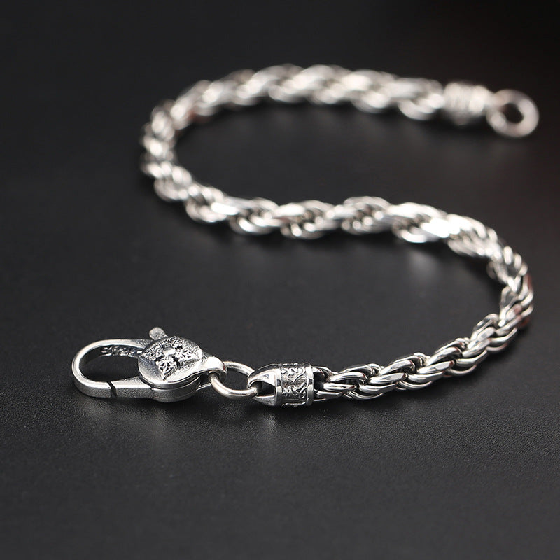Pulsera de plata de ley 925 con Buddha Stones , Om Mani Padme Hum del Tíbet, doble Dorje Vajra, diseño trenzado, paz y amor