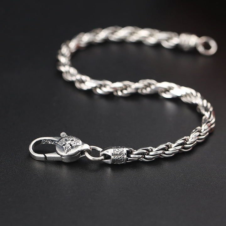 Pulsera de plata de ley 925 con Buddha Stones , Om Mani Padme Hum del Tíbet, doble Dorje Vajra, diseño trenzado, paz y amor