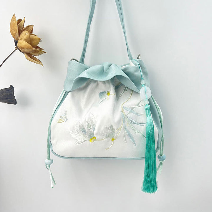 Buddha Stones Suzhou Bordado Camelia Magnolia Peonía Loto Seda Bolso Bandolera Bolso Bandolera Bolso