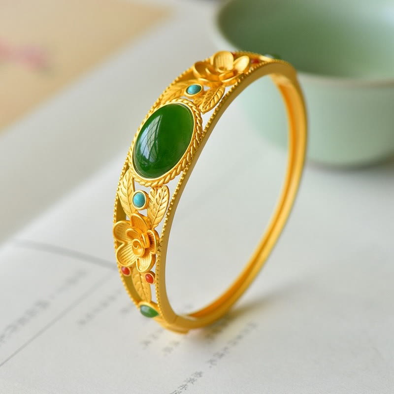 Pulsera de la suerte de la armonía de la hoja de la flor del jade blanco del jade cian de las Buddha Stones