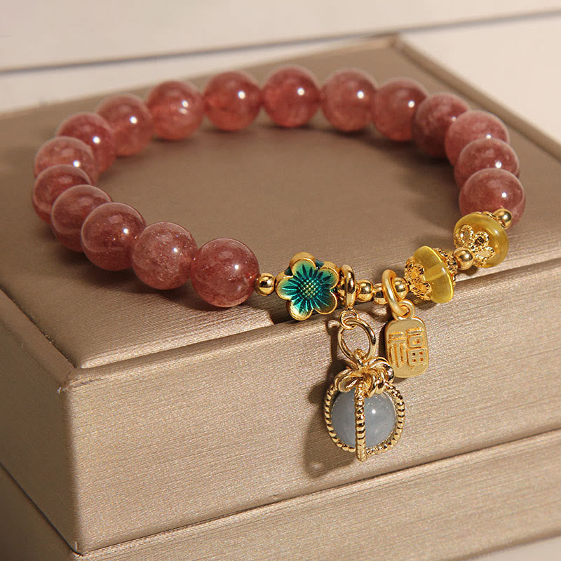 Pulsera de amor de la marca Fortune de aguamarina de cristal de cuarzo fresa Natural con Buddha Stones