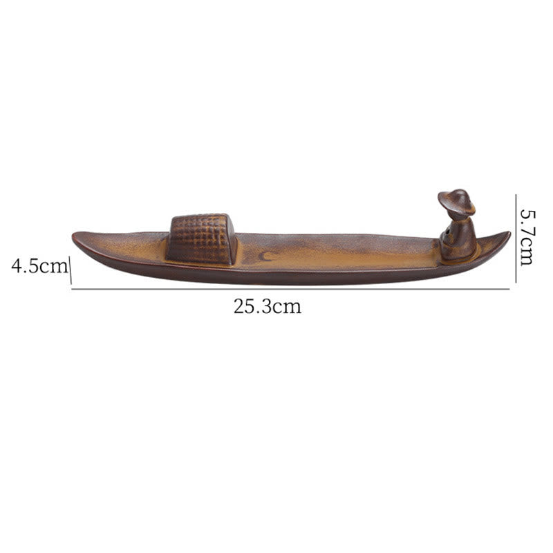 Quemador de incienso curativo de cerámica con Buddha Stones , un pescador solitario a flote