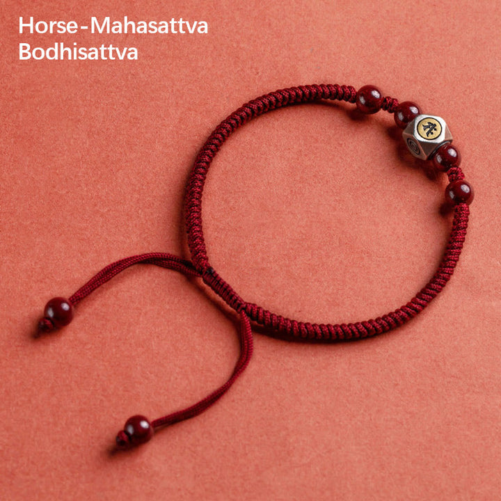 Pulsera de plata de ley 925 con Buddha Stones , zodíaco chino, Buda natal, cinabrio, calma - Bodhisattva Mahasattva Caballo - Rojo (circunferencia de la muñeca 14-18 cm) - image 17