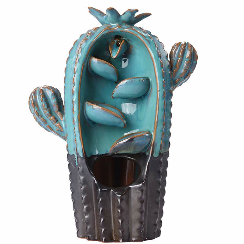 Quemador de incienso de fuente de humo de reflujo curativo de cerámica de Cactus