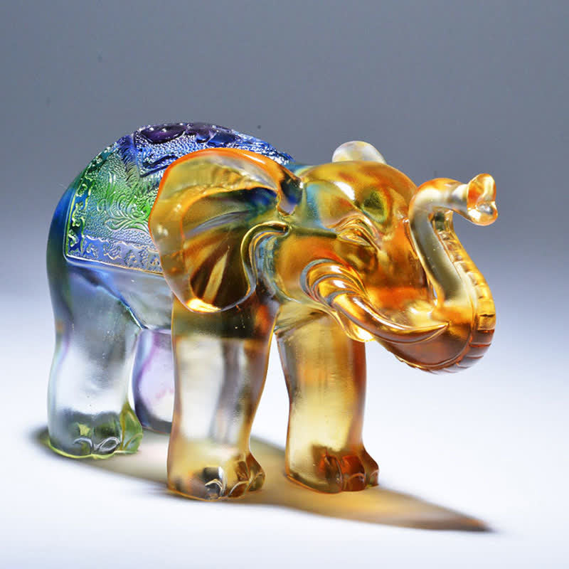 Pieza de arte de elefante de cristal Liuli hecha a mano, decoración del hogar de sabiduría y riqueza