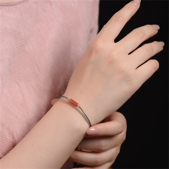 Pulsera de doble capa trenzada con Buddha Stones hecha a mano con cinabrio como uno desea bendición