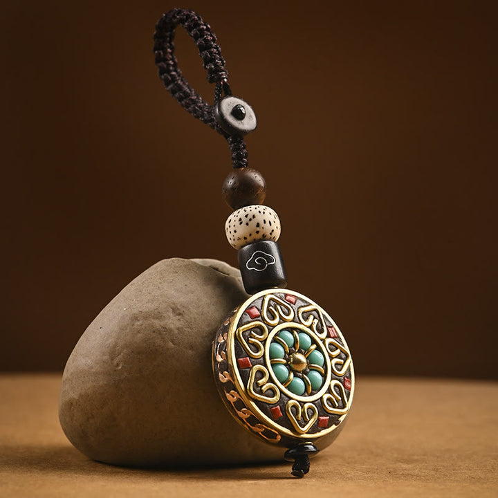 Llavero de paz con Buddha Stones tibetanas Om Mani Padme Hum Bodhi Seed