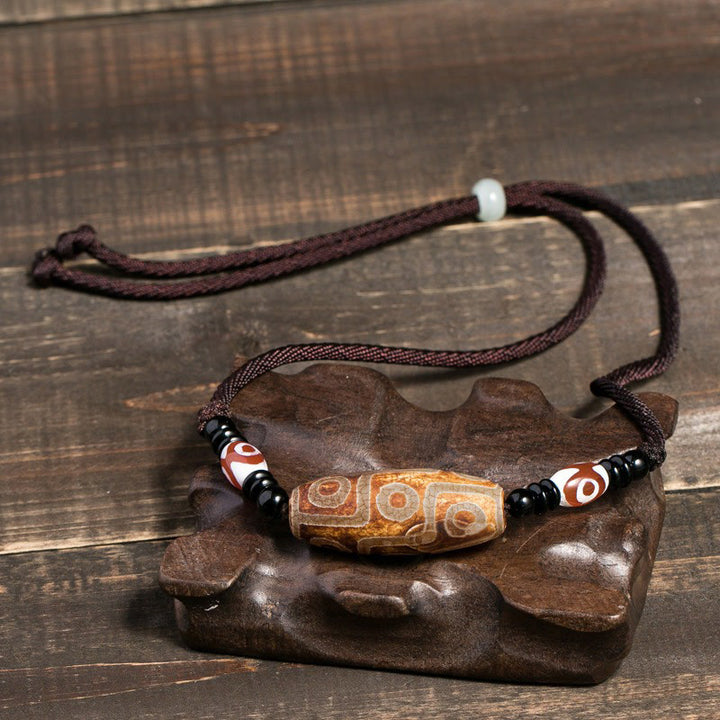 Collar de cadena de protección con cuentas Dzi tibetanas de nueve ojos con Buddha Stones