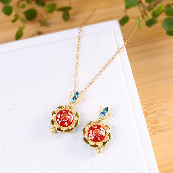 Colgante de plata de ley 925 con rueda de oración de loto del Tíbet y ágata roja - image 6