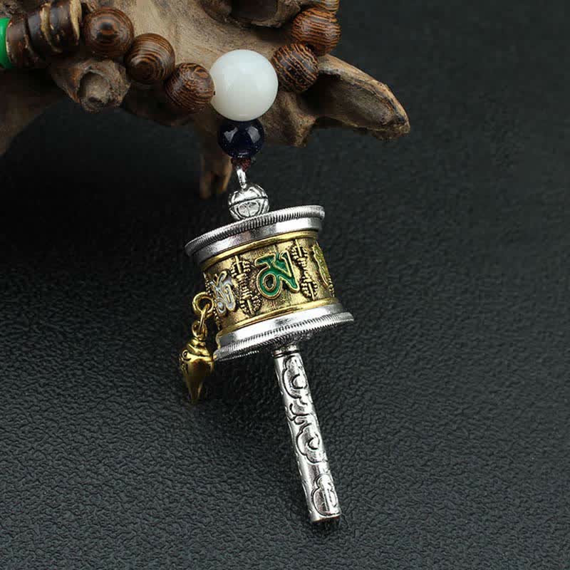 Buddha Stones tibetano Om Mani Padme Hum rueda de oración rotación Vajra collar de madera colgante - image 8