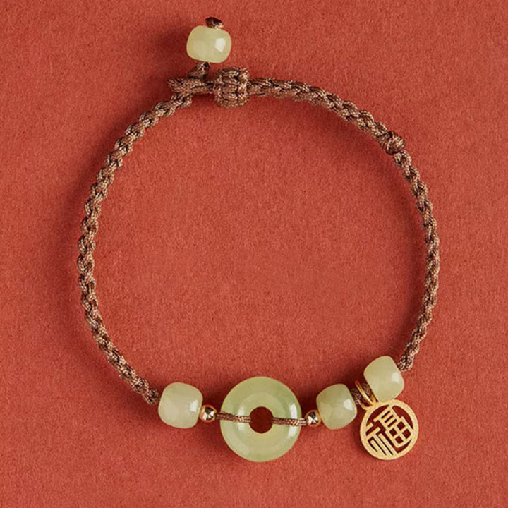 Pulsera de Buddha Stones, hebilla redonda de la paz, Jade, loto, felicidad, abundancia y riqueza