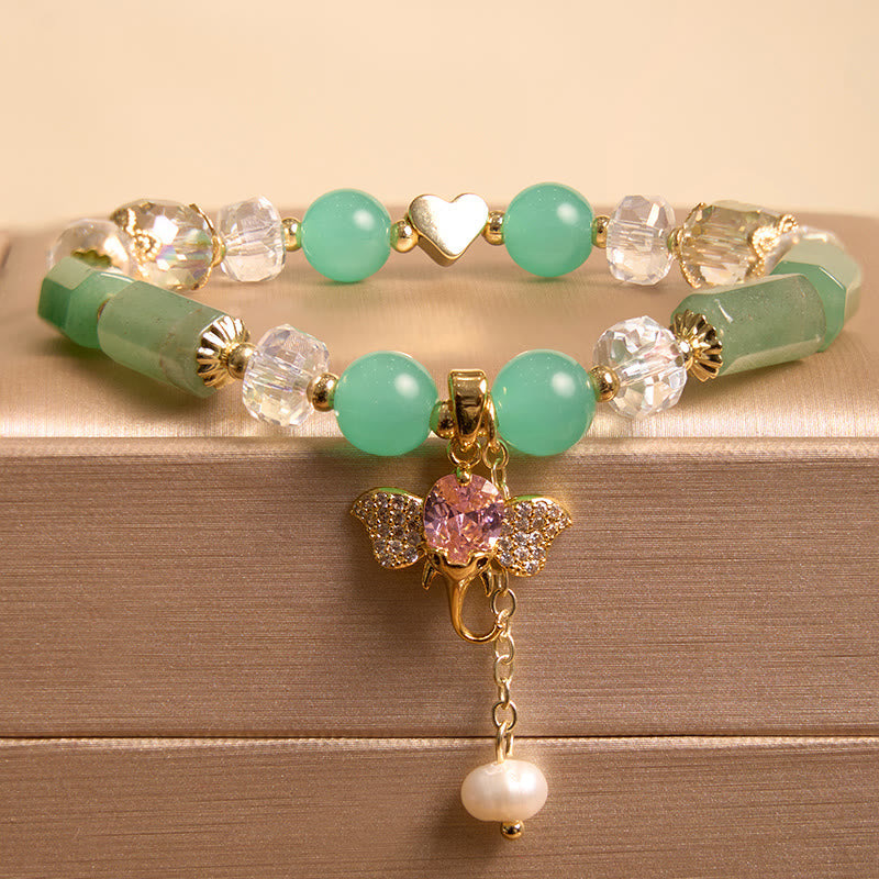 Pulsera con dije de elefante positivo, Buddha Stones , amatista, aventurina verde, cuarzo fresa