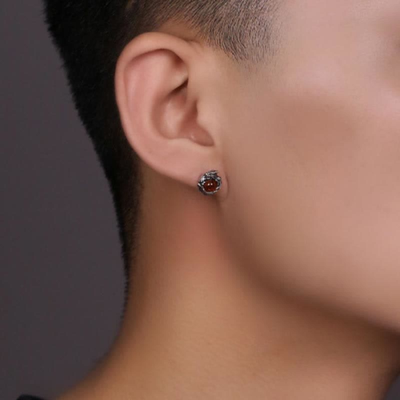 Pendientes de plata de ley 925 con Buddha Stones , diseño de dragón de ámbar natural