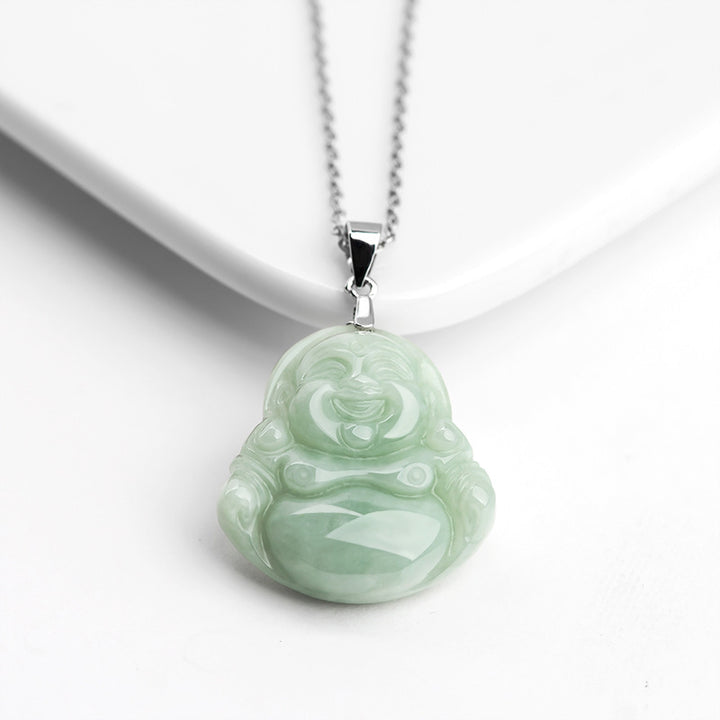Collar con colgante de cadena de jade de Buda sonriente de plata de ley 925 con Buddha Stones - image 4