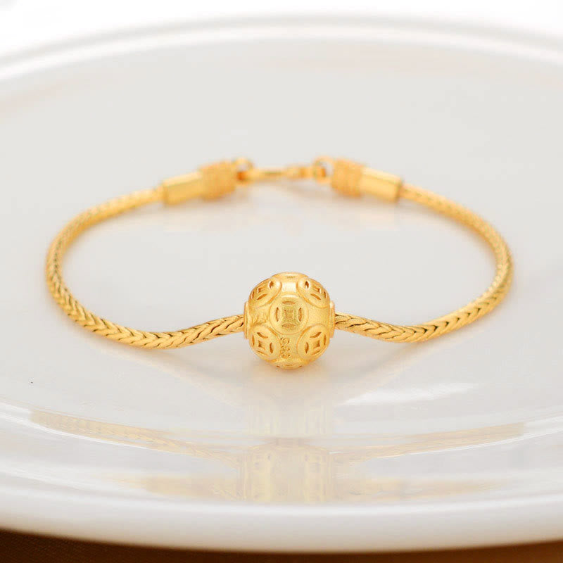 Buddha Stones tibetanas de oro de 18 quilates, Om Mani Padme Hum, pez Koi de la suerte, lingote de personaje Fu, moneda de cobre, pulsera de la paz