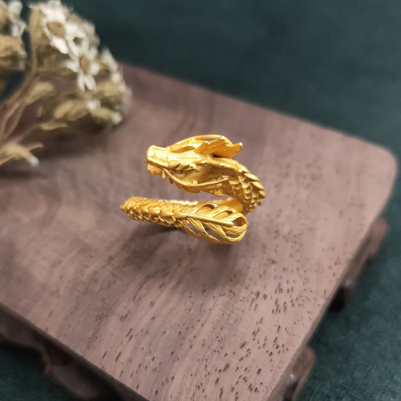Anillo de fuerza de éxito del dragón dorado de Buddha Stones