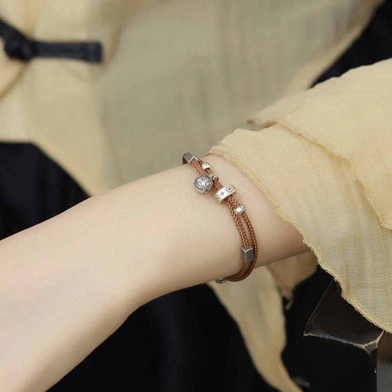 Pulsera trenzada hecha a mano con Buddha Stones , Plata de Ley 925, oro, bestia tragadora, pez Koi, riqueza