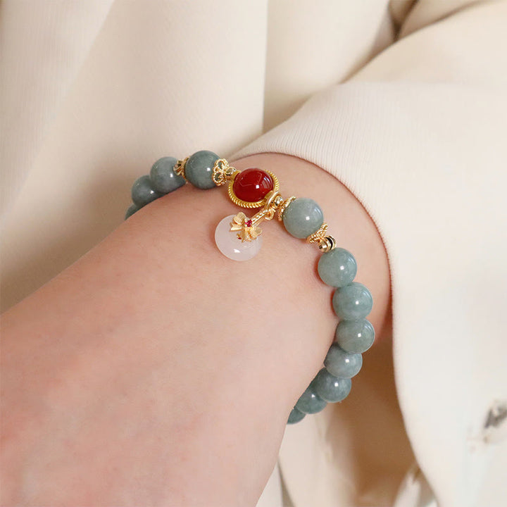 Pulsera de la suerte con pajarita y perlas de ágata roja, jade natural , Buddha Stones