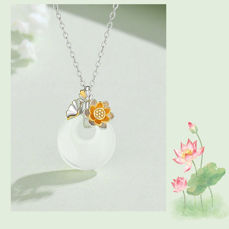 Colgante de collar de armonía de flores de doce meses de calcedonia redonda de plata de ley 925 con Buddha Stones