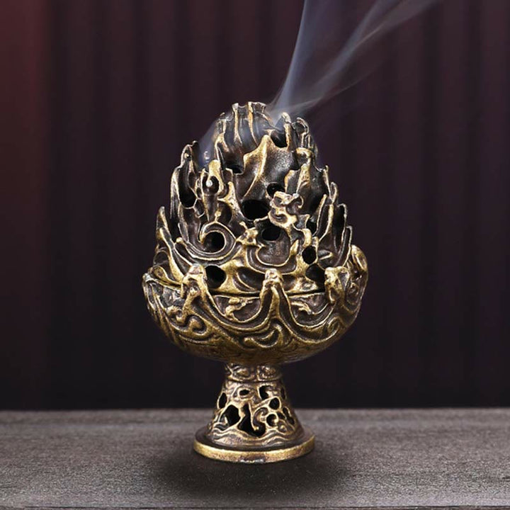 Quemador de incienso tibetano de aleación de cobre para meditación con patrón de montaña Mini