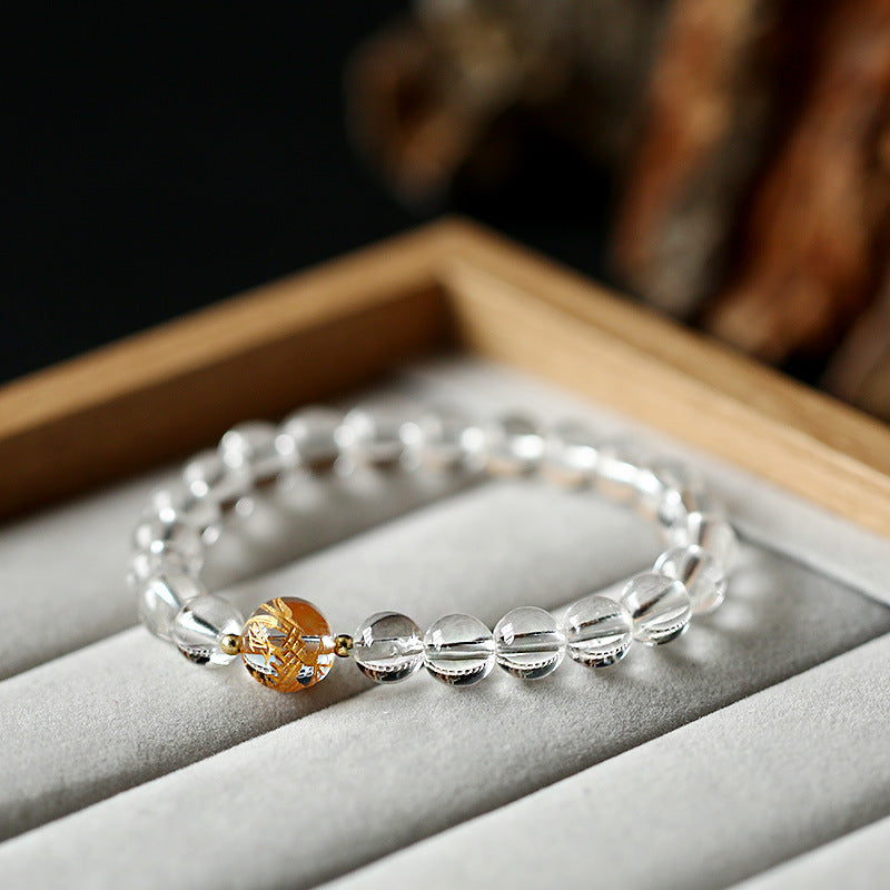 Pulsera de fuerza de dragón de ónix negro de cristal blanco de obsidiana negra natural con Buddha Stones