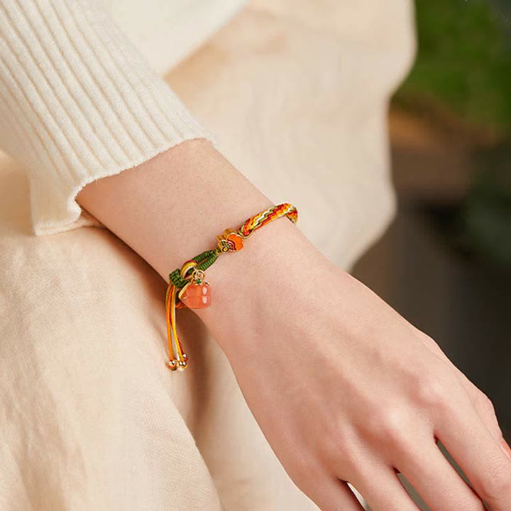 Pulsera de cuerda trenzada con nudo de reencarnación, ágata roja caqui, Buddha Stones
