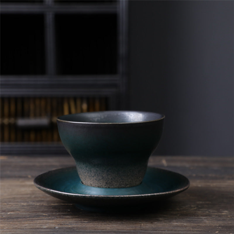 Taza de café de cerámica con diseño de planeta de Buddha Stones, taza de café y té de cerámica rugosa con platillo